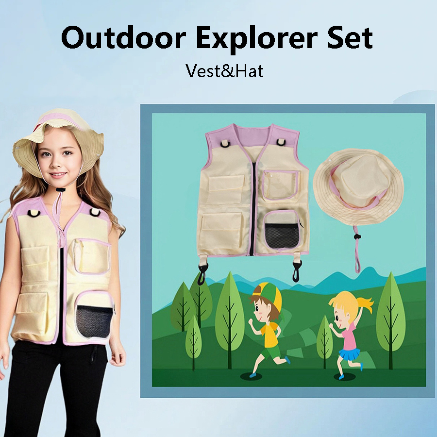 Outdoor Adventure Outfit - Children Explorer Vest Hat Suit Outdoor